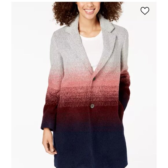 Grey/Burgundy/Navy Ombre Bellaire Marc New York Wool Pea Coat, Size Large - Picture 1 of 8
